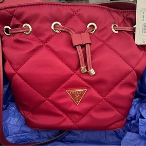 GUESS Quilted Drawstring Crossbody Bag - Red